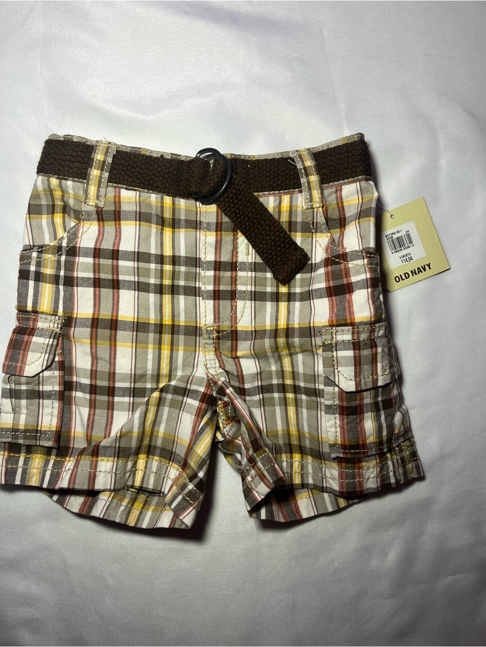 Vintage Old Navy Baby Plaid Chino Shorts with Belt 3-6M Brown NWT